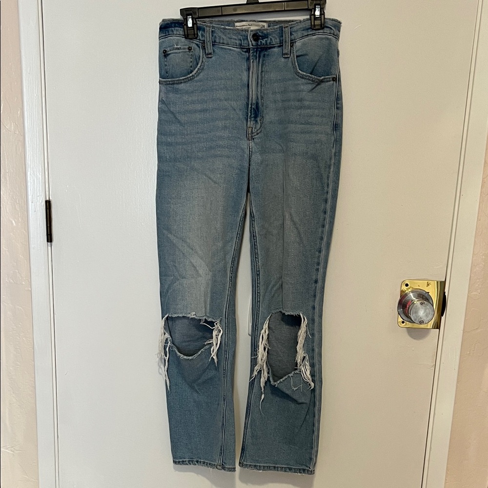 Abercrombie & Fitch Distressed Blue Straight Leg Jeans